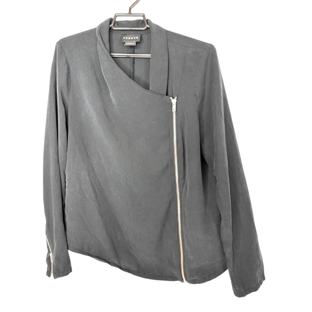 Nordstrom‎ Trouve Top Women's Large Moto Asymmetrical Zip Black